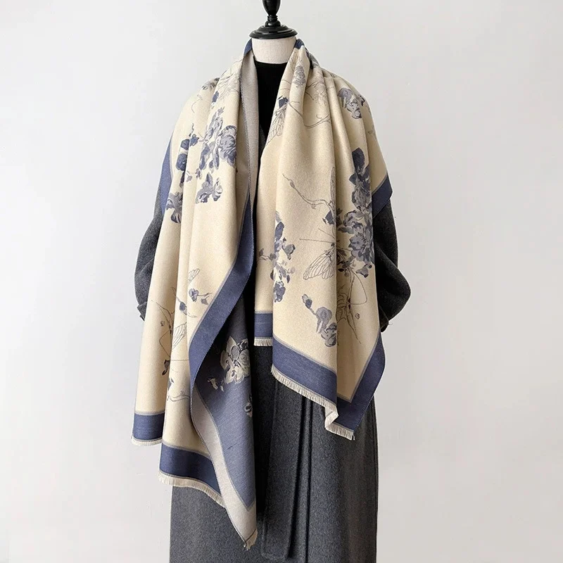 

2025 женские утепленные роскошные зимние двухсторонние кашемировые жаккардовые шарфы с узором пейсли, высокое качество, шаль с запахом, женский шерстяной шарф из пашмины