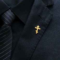 Tangula Orthodox Cross Brooch for Men Stainless Steel Catholicism Symbol Pins Jewelry Jesus Faith Suit Badge Wedding Accessories