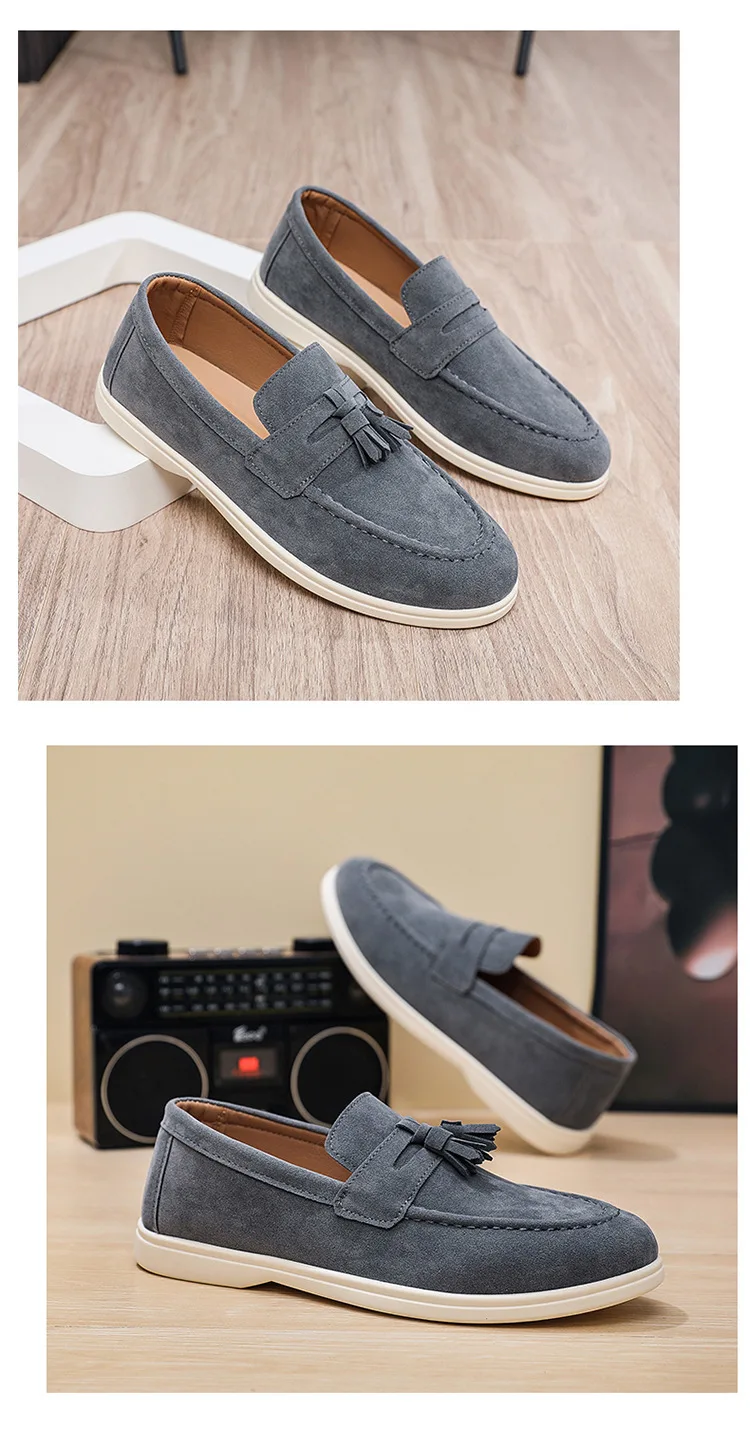 Herren Flache Slipper aus Mattiertem Wildleder 2025 Komfortable Rutschfeste Modische Loafer Leichte Trendige Outdoor Freizeitschuhe – Detail 16