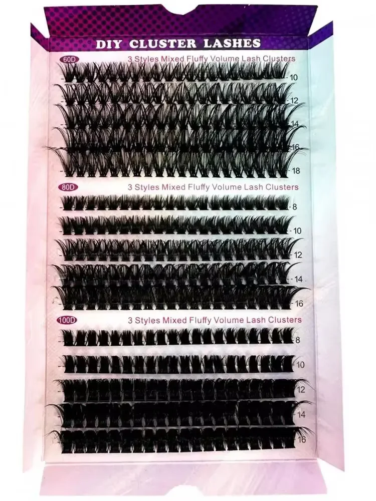 5D Flauschige Wimpernbüschel Mix 60+80+100DDIY Wimpernverlängerungs-Set Dicke Wimpernbüschel-Kit D-Curl 10-18mm Cluster-Wimpernverlängerung