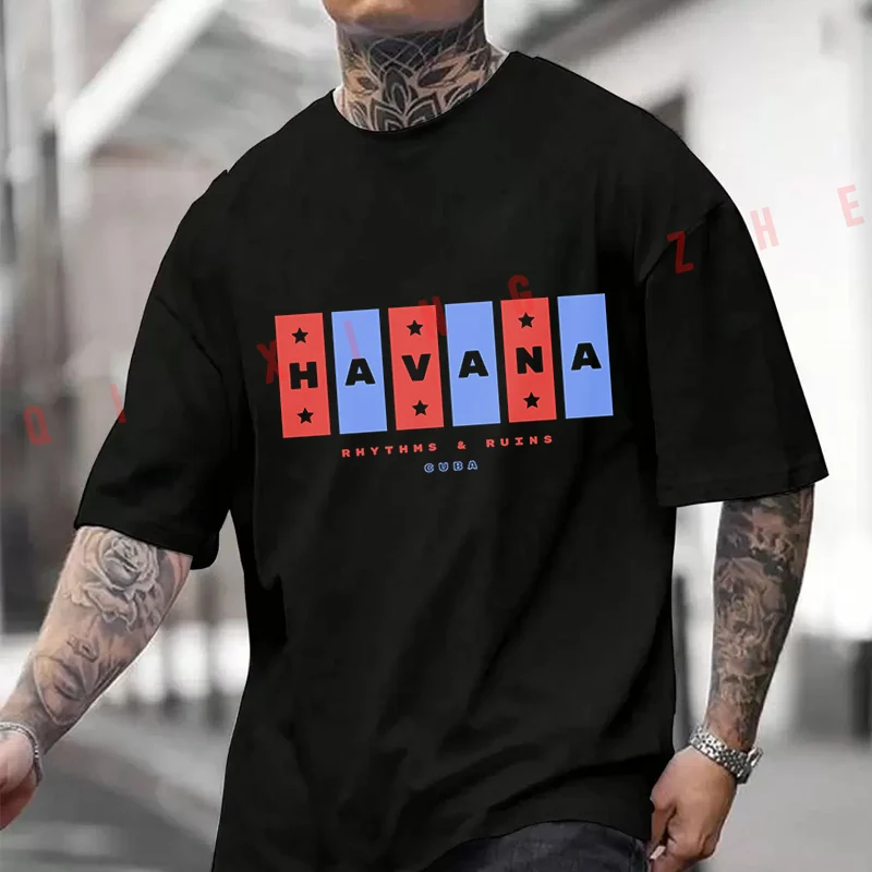 

Cuba With The Name Of Its Capital Design Motorcycle T-shirt Men And Women Cotton Casual Tshirt Short-sleeve O-neck Tops