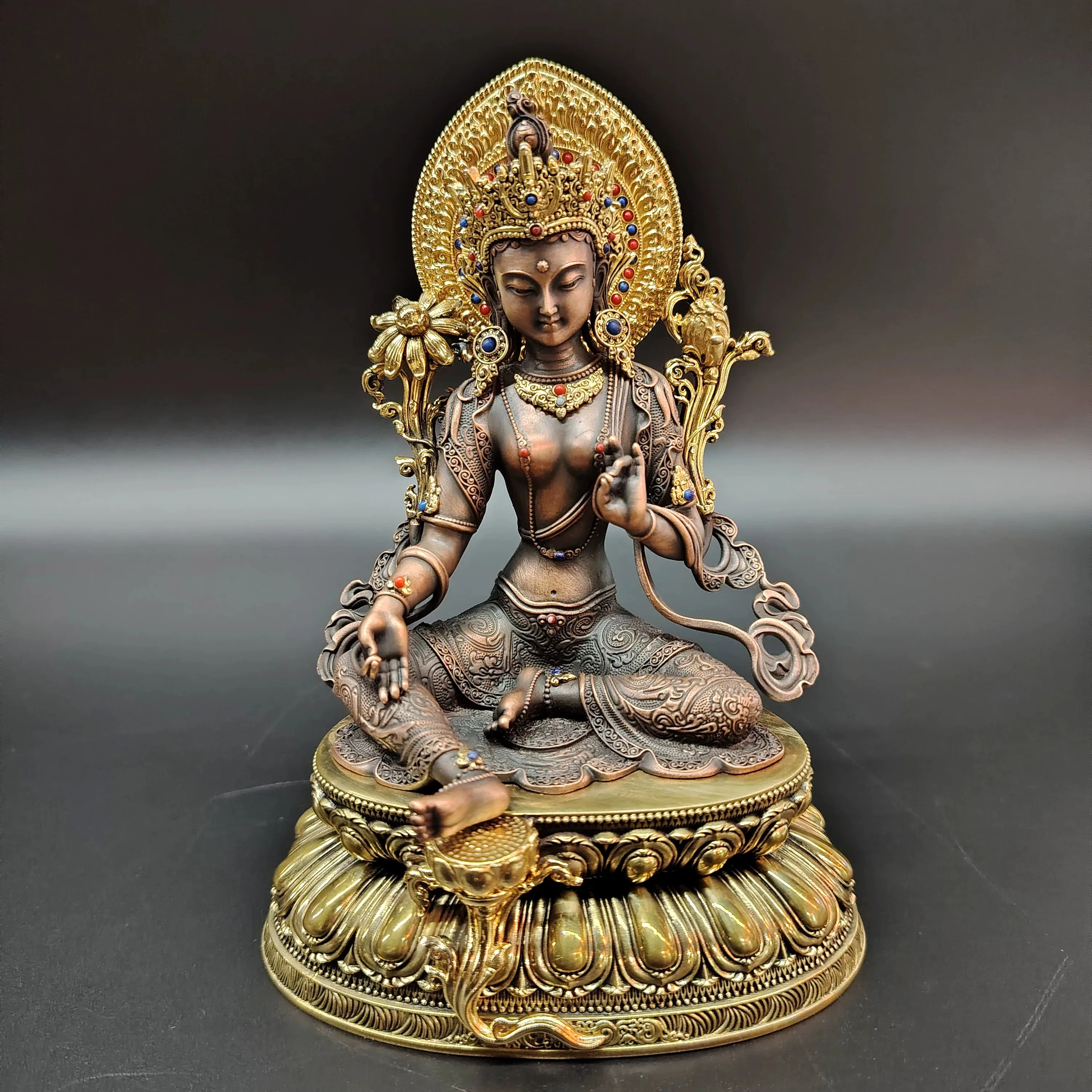 Tibetan Copper Gilded Jambhala Guanyin Ksitigarbha Shakyamuni Amitabha Medicine Padmasambhava Manjushri Statues 15cm Home Altar