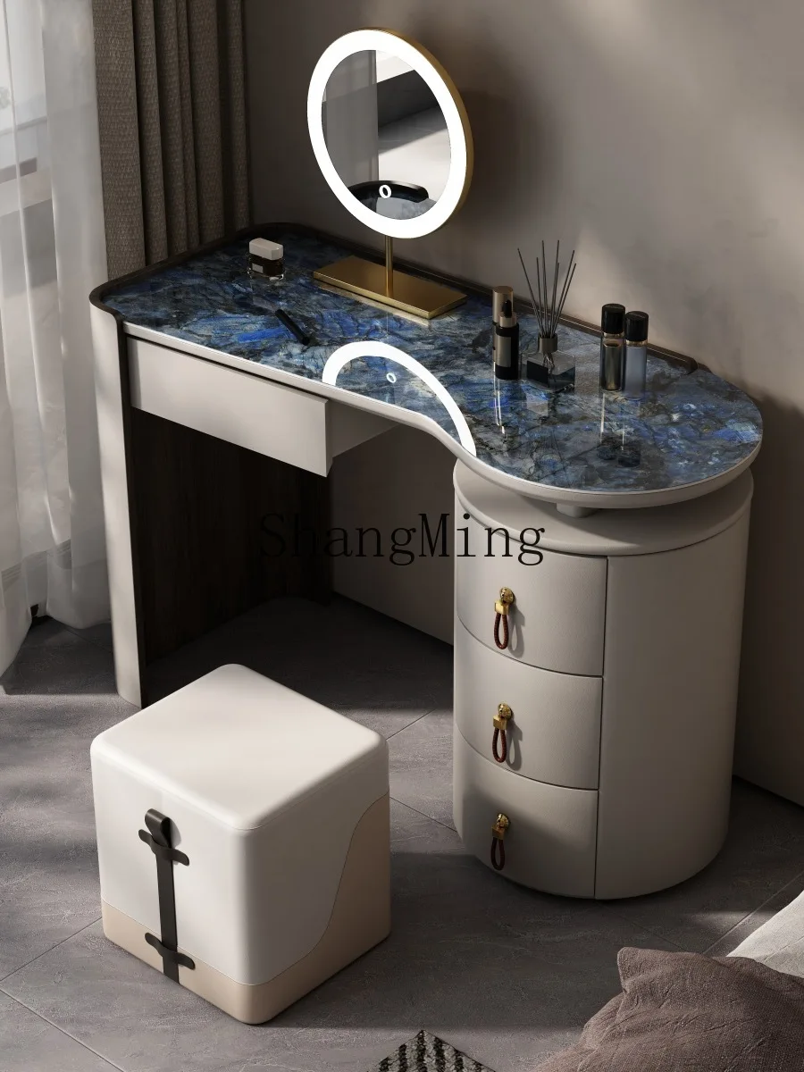 CL Bedroom Slate Cream Wind Solid Wood Makeup Table Modern Saddle Leather Dresser Light Luxury Simple