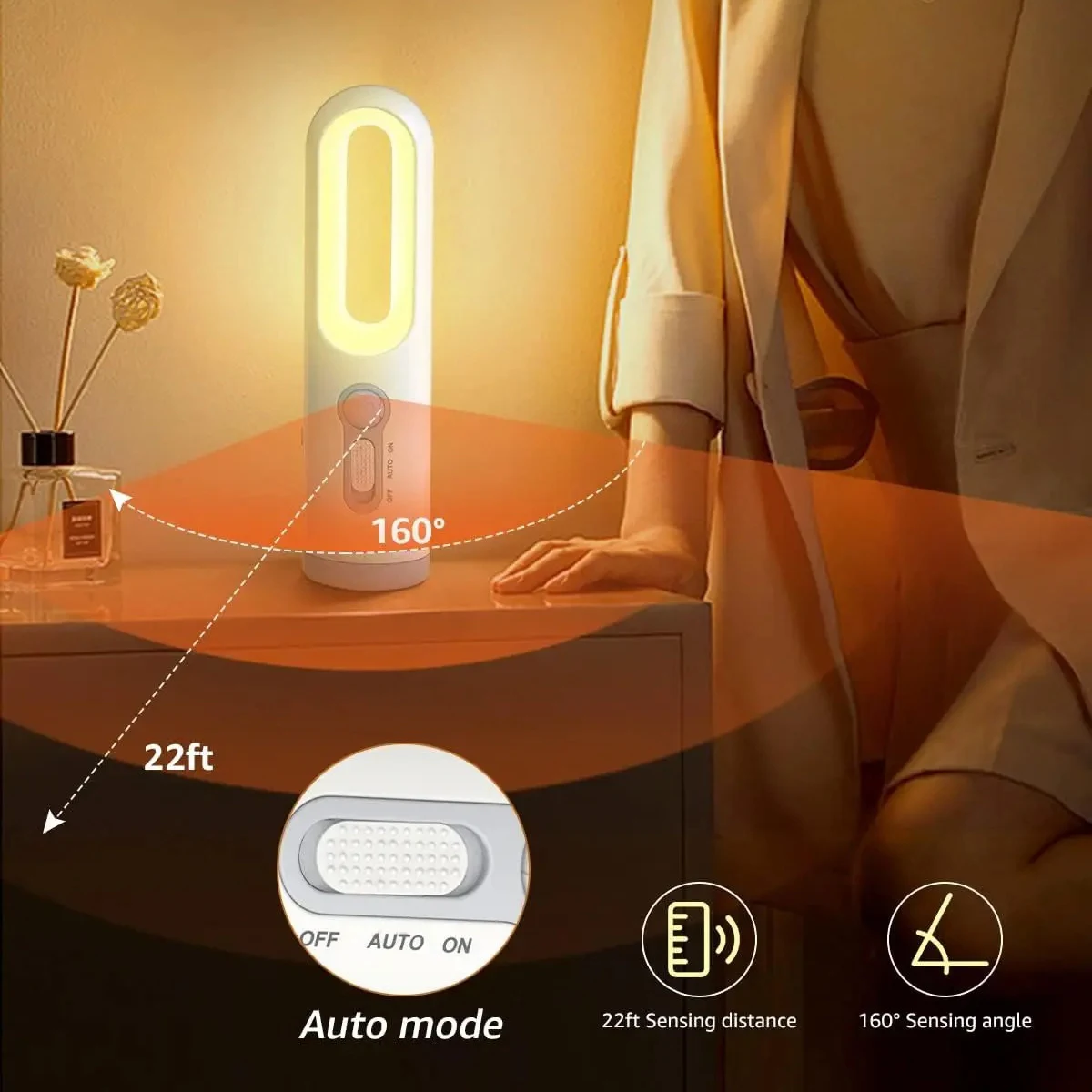 LED Night Light 3 Modos de Luz Lanternas Lanterna Portátil Desktop Quarto Ao Ar Livre Movimento Inteligente Branco Quente Home Lâmpada Para C