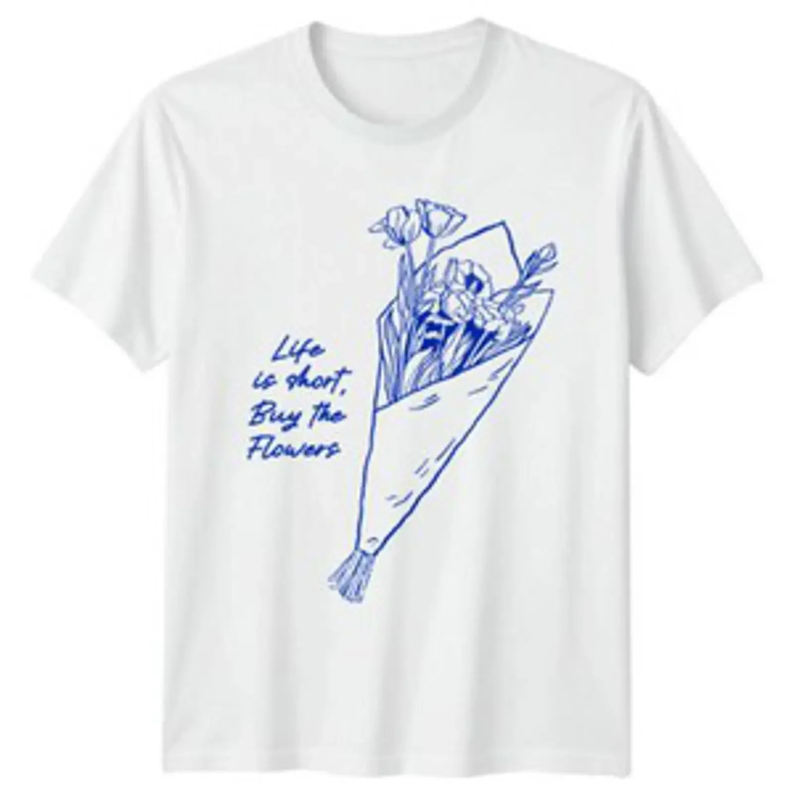A vida é curta, compre as flores, camiseta floral masculina, camiseta feminina com estampa gráfica, vintage, lavada, elegante, ligeiramente confortável