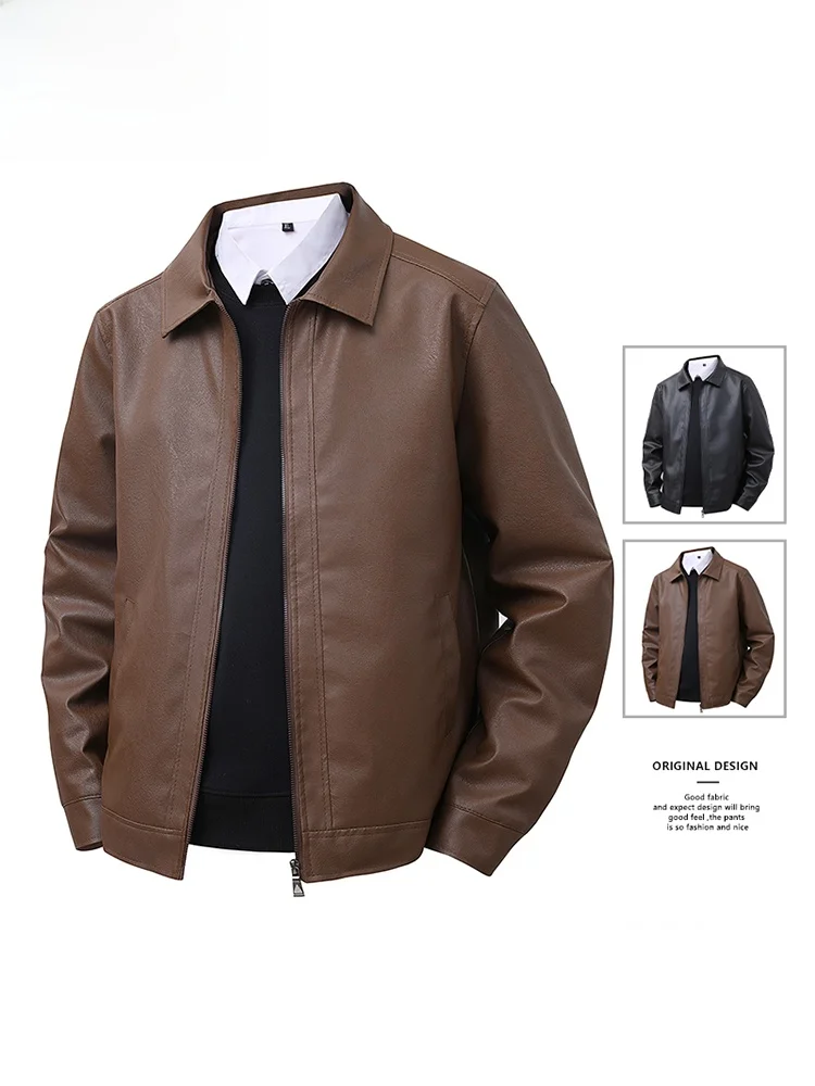 

Мужская модная повседневная кожаная куртка You Zhaolin: новая весенняя модель, приталенный крой, воротник, деловой и повседневный стиль, застежка-молния