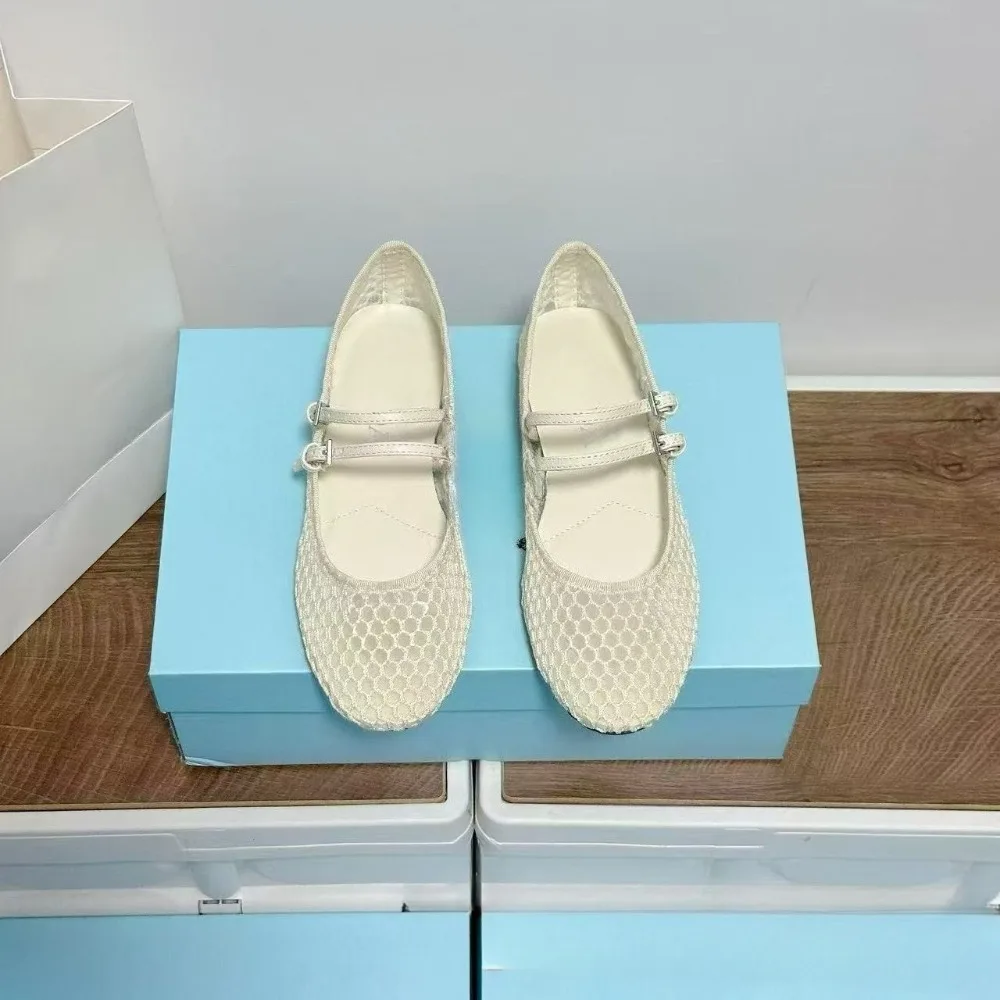 

2026 Spring Summer New Women's Genuine Leather Mesh Ballet Flats Classic Round Toe Slip On Shoes All-Matching Balletcore Aesthetic Quiet Luxury Footwear Second Skin Fit Insole for Women Girls Daily Outfit Work School Travel