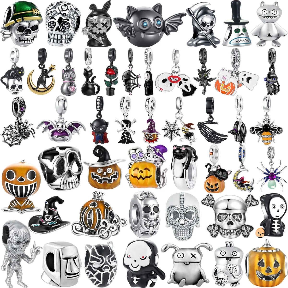 New Halloween Witch Hat Spider Mummy Skeleton Bear Charms Beads Metal Dangle Charms for Bracelet Making DIY Craft Supplies Gift