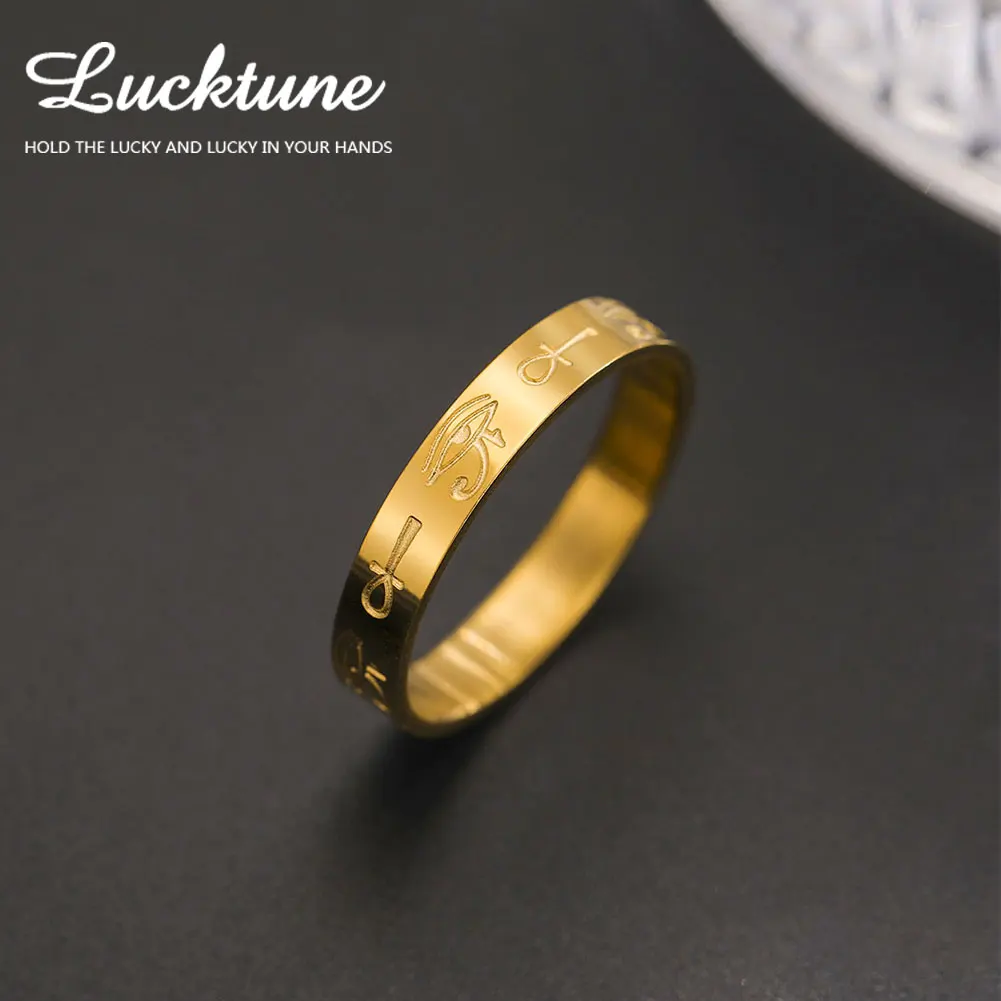 Lucktune Ankh Cross Ring Stainless Steel Egypt The Eye of Horus Protction Finger Rings for Women Jewelry Birthday Wedding Gifts