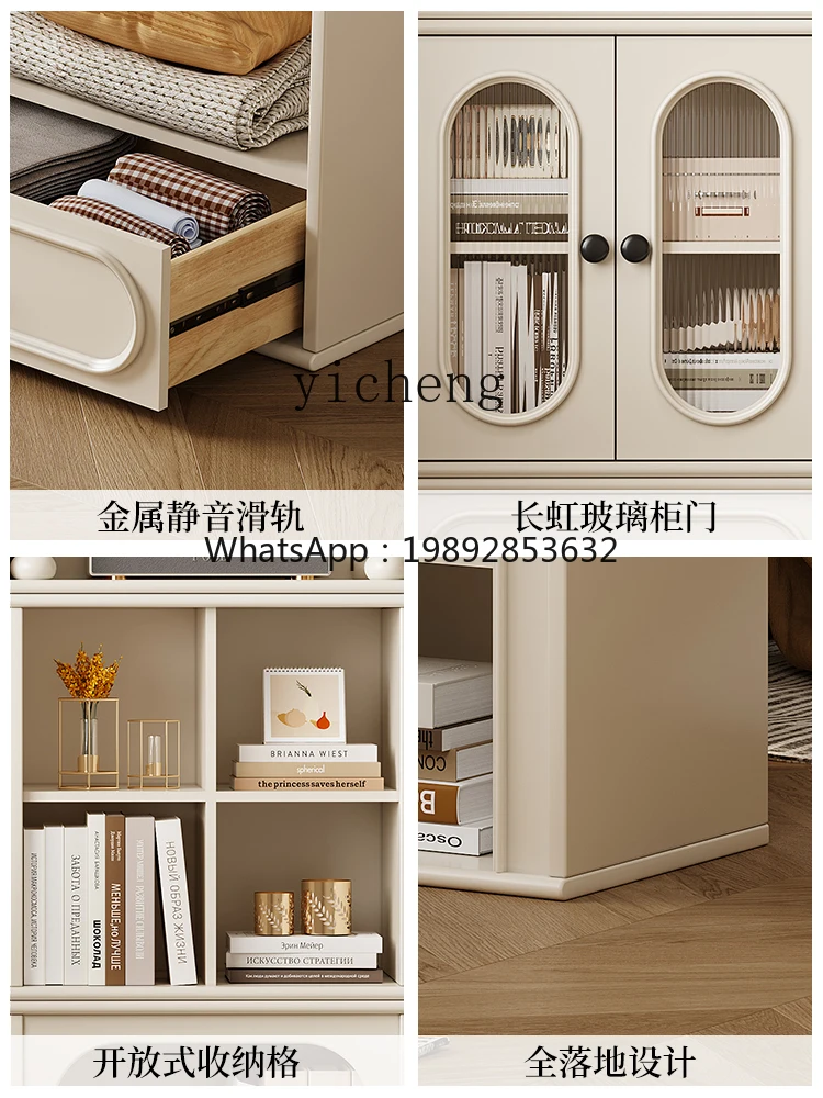 YFY  Cream Wind All Solid Wood Combination Cabinet Multifunctional Storage Cabinet Living Room Bedroom Floor Locker home decor