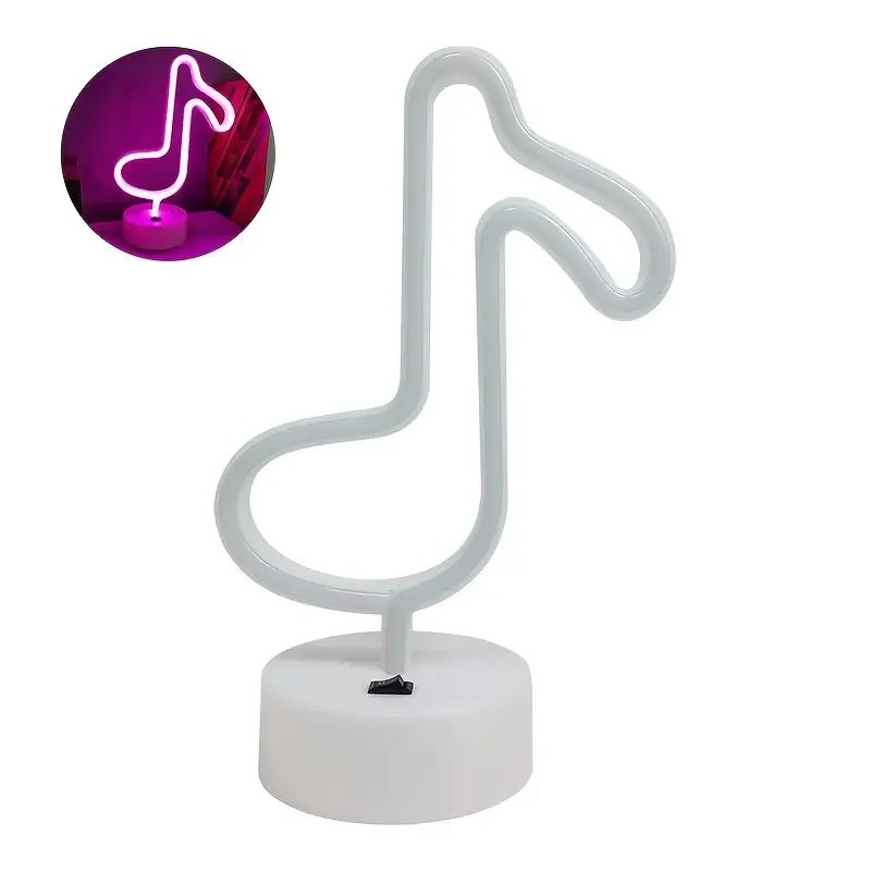 Neon Music Note LED Light Sign with Holder Base, Battery or USB Powered LED Neon Lights Palm Tree Design for Home Decor 018