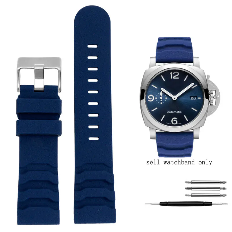 Gummiband geeignet für Panahai Pam441/Luminos 3749/3141 Serie Outdoor Sport Silikon Armband 24mm Herren schwarz/blau