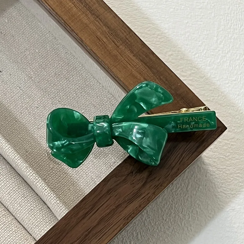 Korean version gold standard new green acetate bow duckbill clip sweet side clip hair clip side clip bangs clip hair accessories