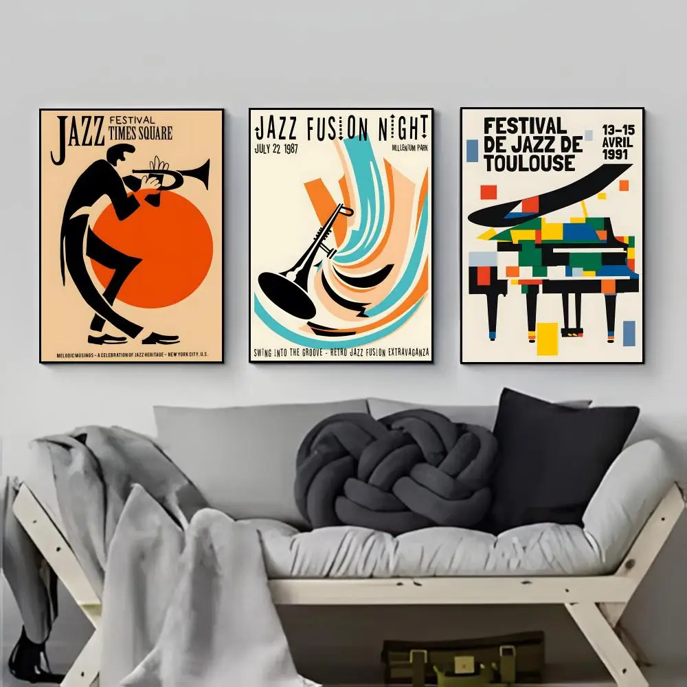 Funny Vintage Jazz Music Festival Swiss Poster Poster HD  Waterproof Wall Sticker Bar Living Room Decor Gift
