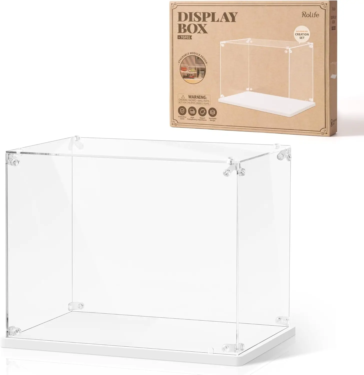 Rolife Clear Acrylic Display Case for Miniature House Kit Book Nook 3D Puzzle Dust Cover Showcase Stackable Storage Plastic Box