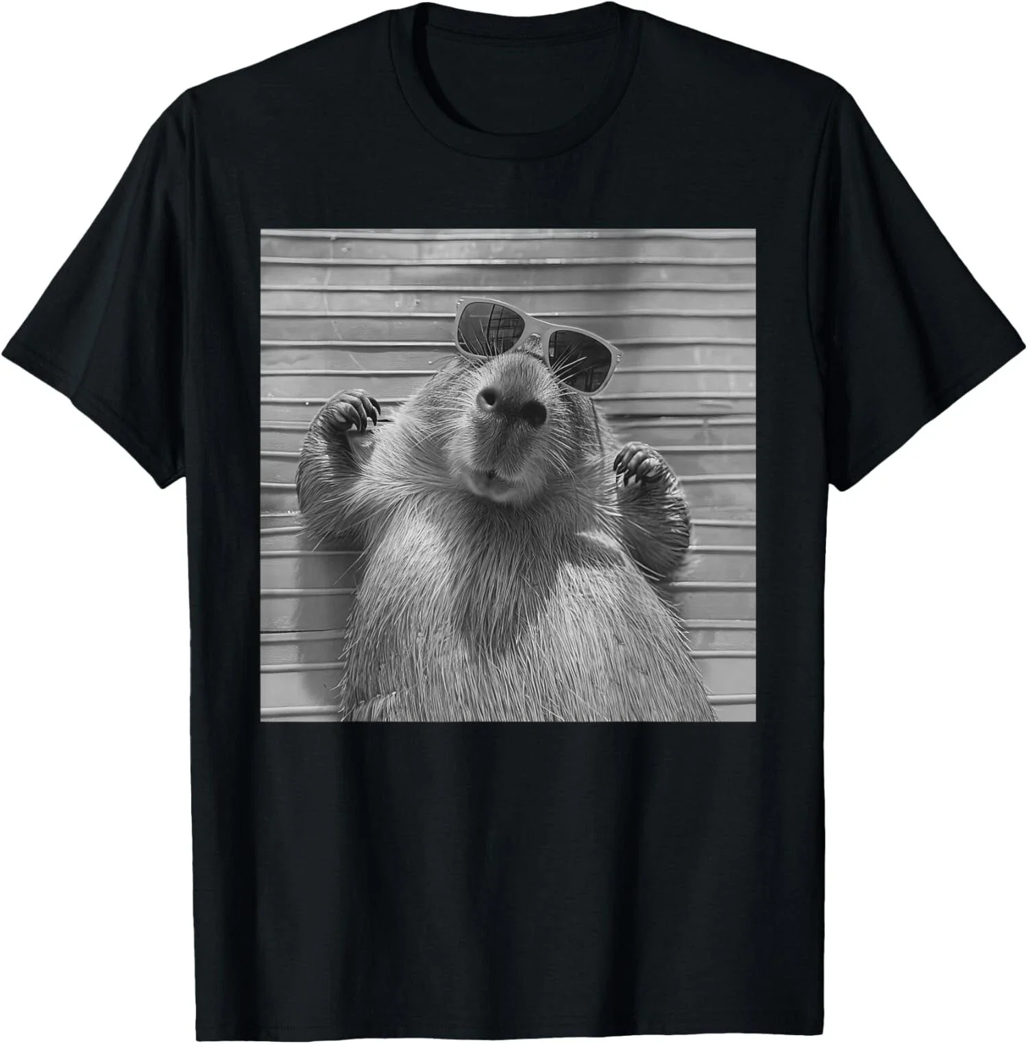Cute Capybara Selfie Print Meme Men's T Shirt Cotton Tee Women Oversized Loose Spring Summer Streetwear Top Novelty Ironic Humor