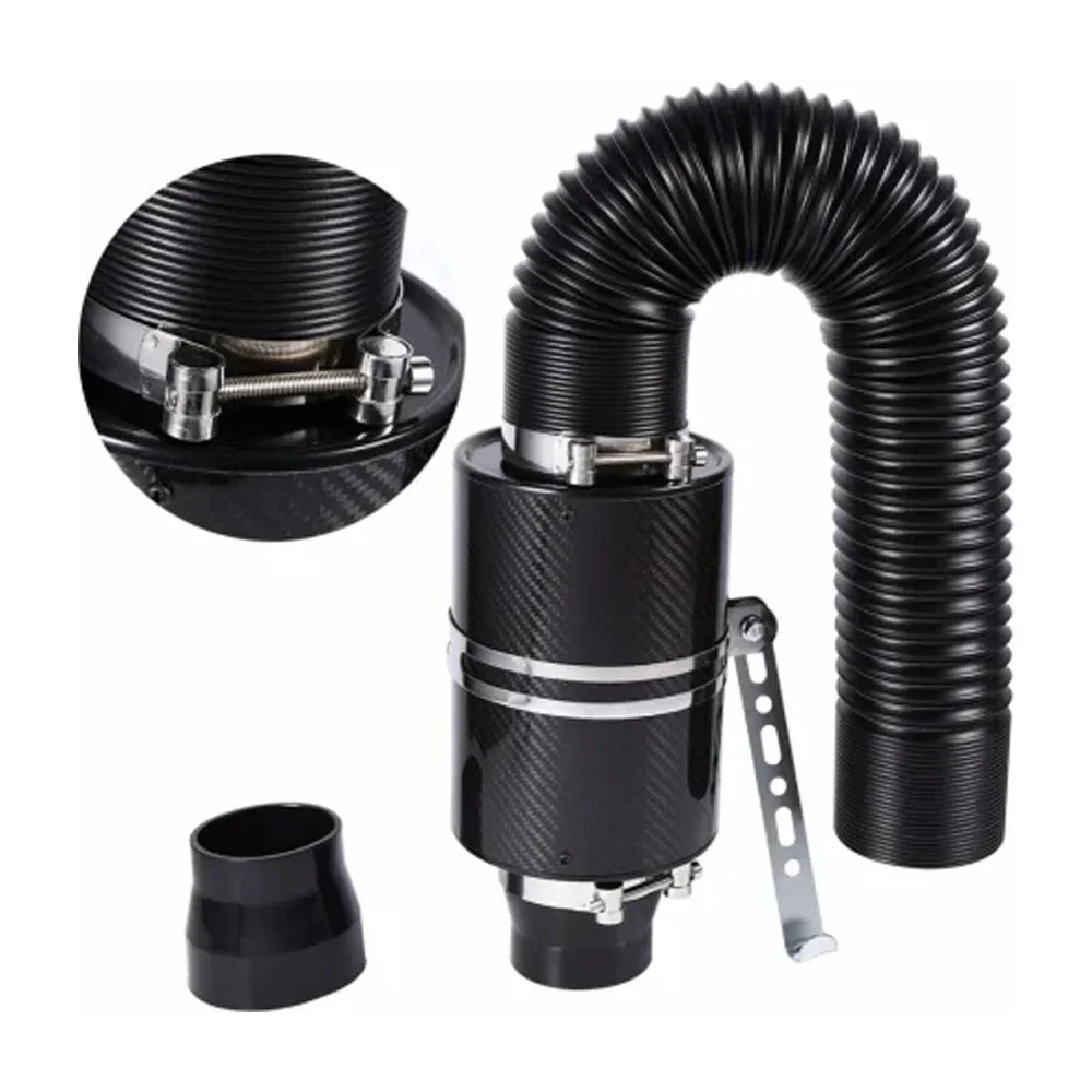 1 Set Universal Car Cold Air Filter Feed Enclosed Intake Induction Pipe Hose Kit Carbon Fibre Air Filter Adapters Bellows