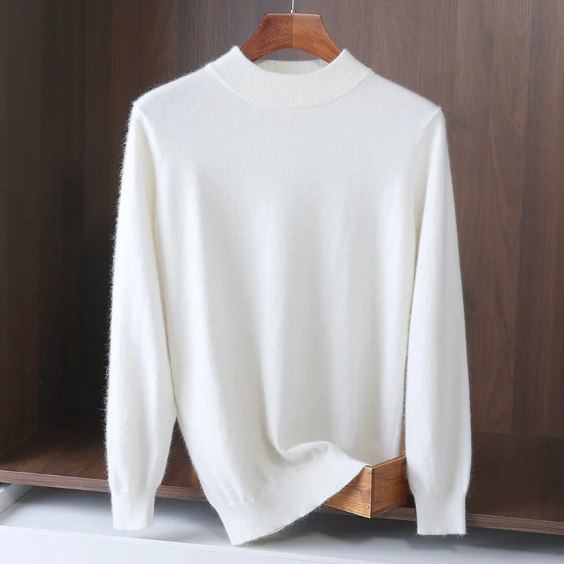 Men's Round Neck Pullover Sweater Autumn Winter New Solid Color Knitwear Loose Large Size Wool Blend Underlay Long Sleeve Casual