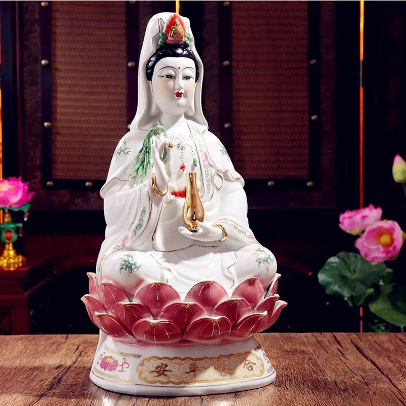 Ceramic, sitting on the lotus a Buddism godness Guanyin Bodhisattva, Buddha Statue, figurine, ornaments