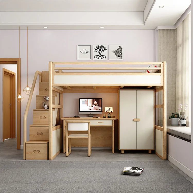 Hot Selling Full Size Children\'s Loft Bunk Bed Bedroom Furniture With Desk
