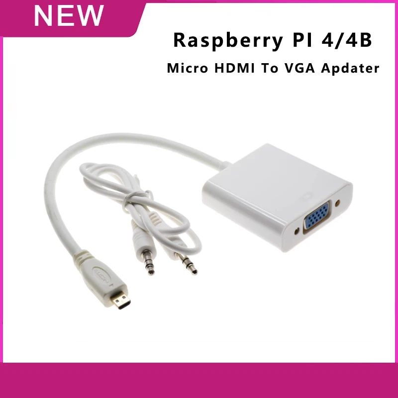 Raspberry Pi 4 Micro HDMI To VGA Apdater with AV / Audio Port Cable USB Data Cable for Raspberry Pi 4 Mode 4B