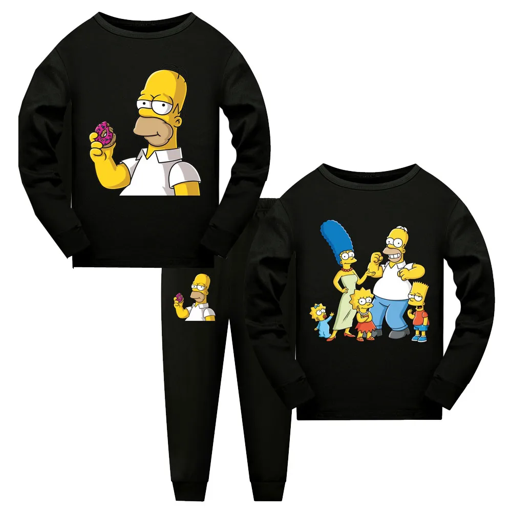 Conjunto de pijama de algodón para niños y niñas, ropa de dormir de Halloween, camiseta de manga larga y pantalones, s-simpsoning