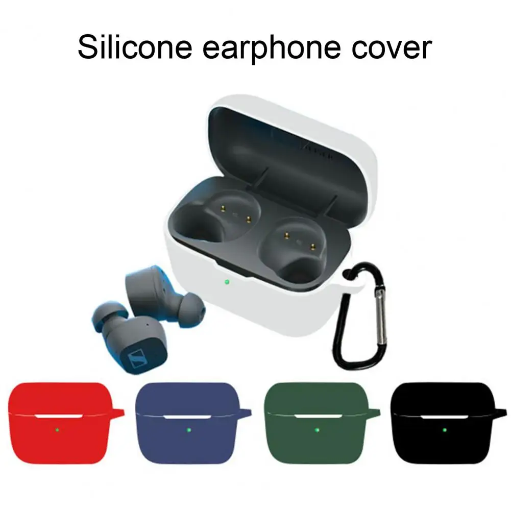 Simple Earbuds Case with Carabiner Soft Silicone Bluetooth-compatible Earphone Protector Case  Earphone Shell Shockproof