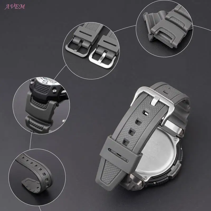 Resin TPU Strap For Casio Watch SGW-100 Replace Watchband Waterproof Sport Wrist Belt Stainless Steel Buckle Accessories