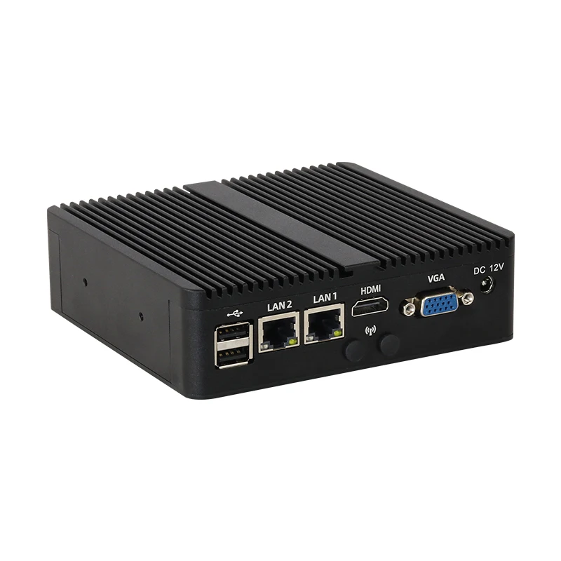 Fanless Mini PC Intel Celeron J6412 N2840 J1900 2x COM RS232 RS485 2x LAN 6xUSB HDMI VGA Mini PCIE SIM Slot Windows Linux