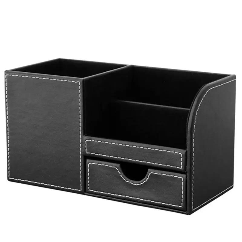 1pcs PU Leather Multi-function Desk Stationery Organizer Storage Box Pen/Pencil,Cell phone, Business Name Cards Remote-A69M