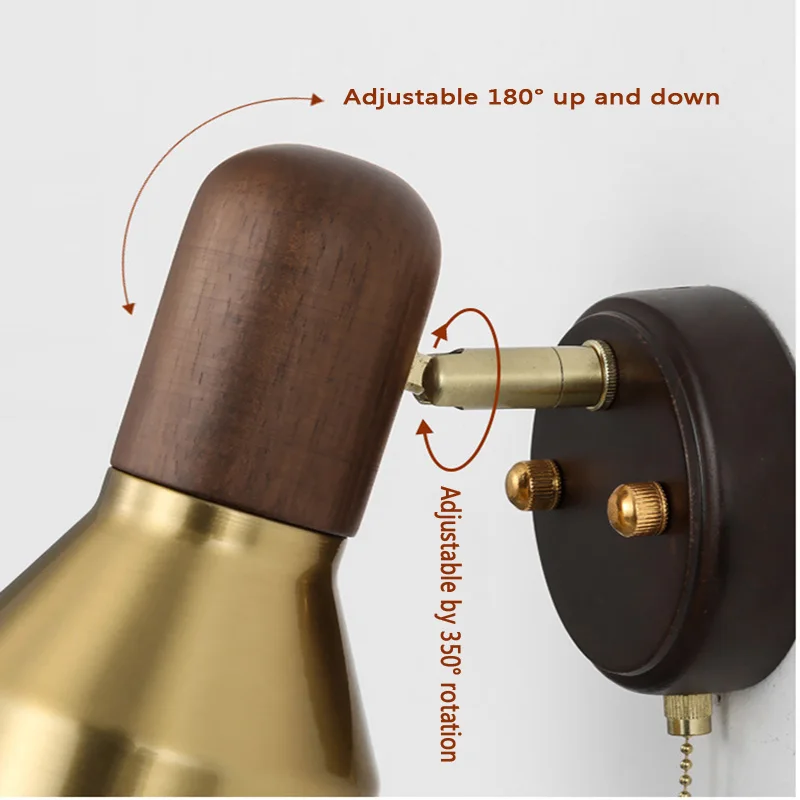 French Ancient Style Small Wall Lamp Solid Wood Walnut Wood Color Japanese Wabi-Sabi Bedside Rotating Bedroom Reading Homestay R