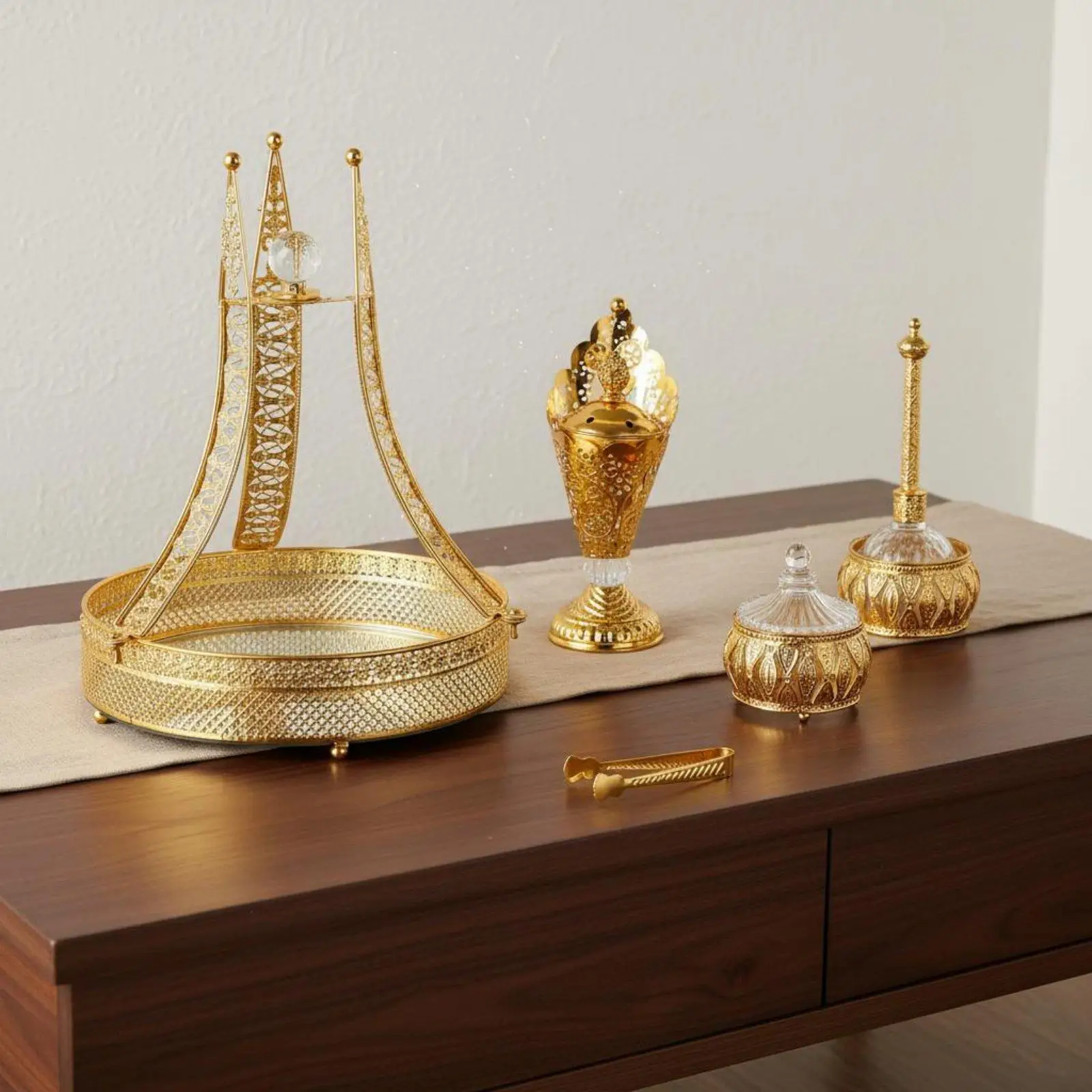 5 Pieces Arabian Fragrance Burner Set Crystal Embellishment Home Decoration
