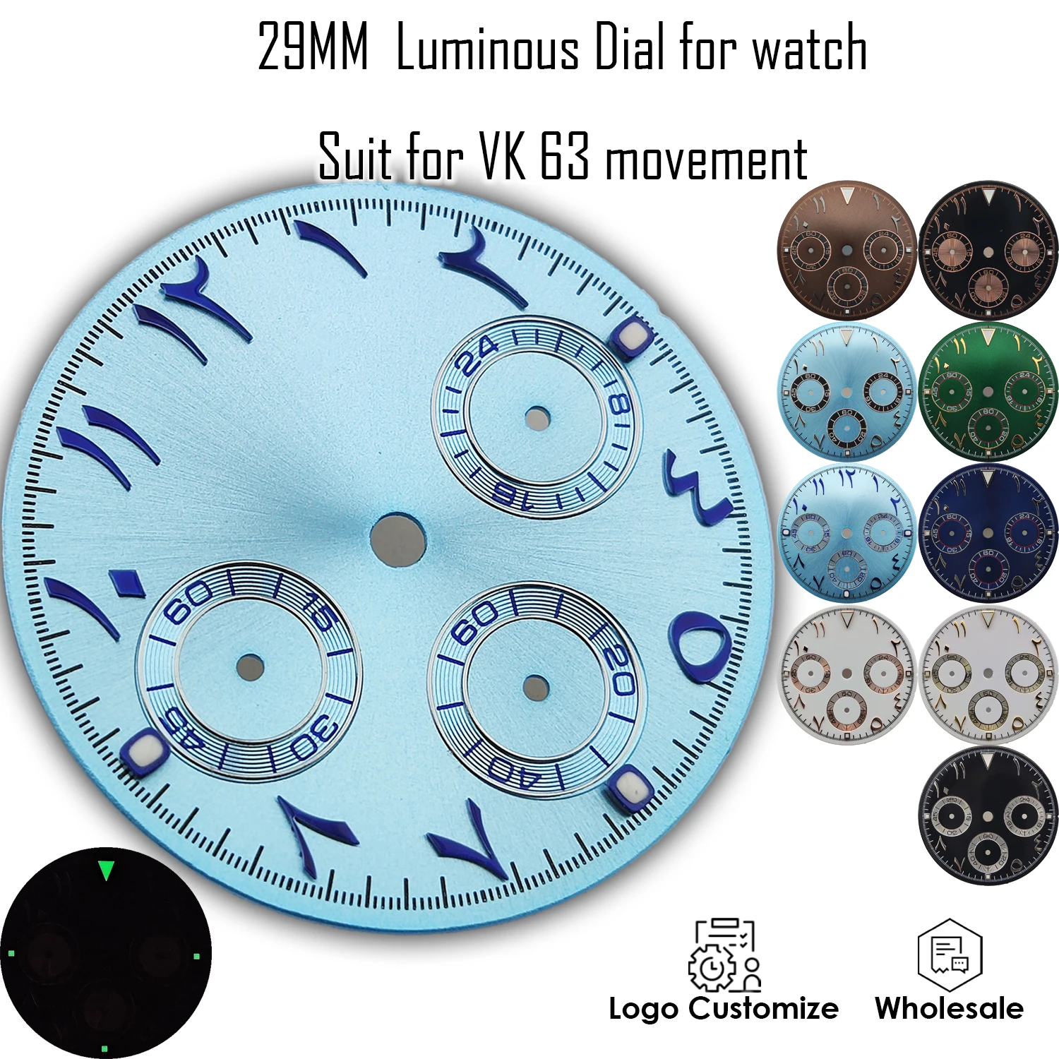 No Logo 29mm VK63 Dial Arabic Numeral Customizable Logo Watch Accessories Suitable for VK63 Movement