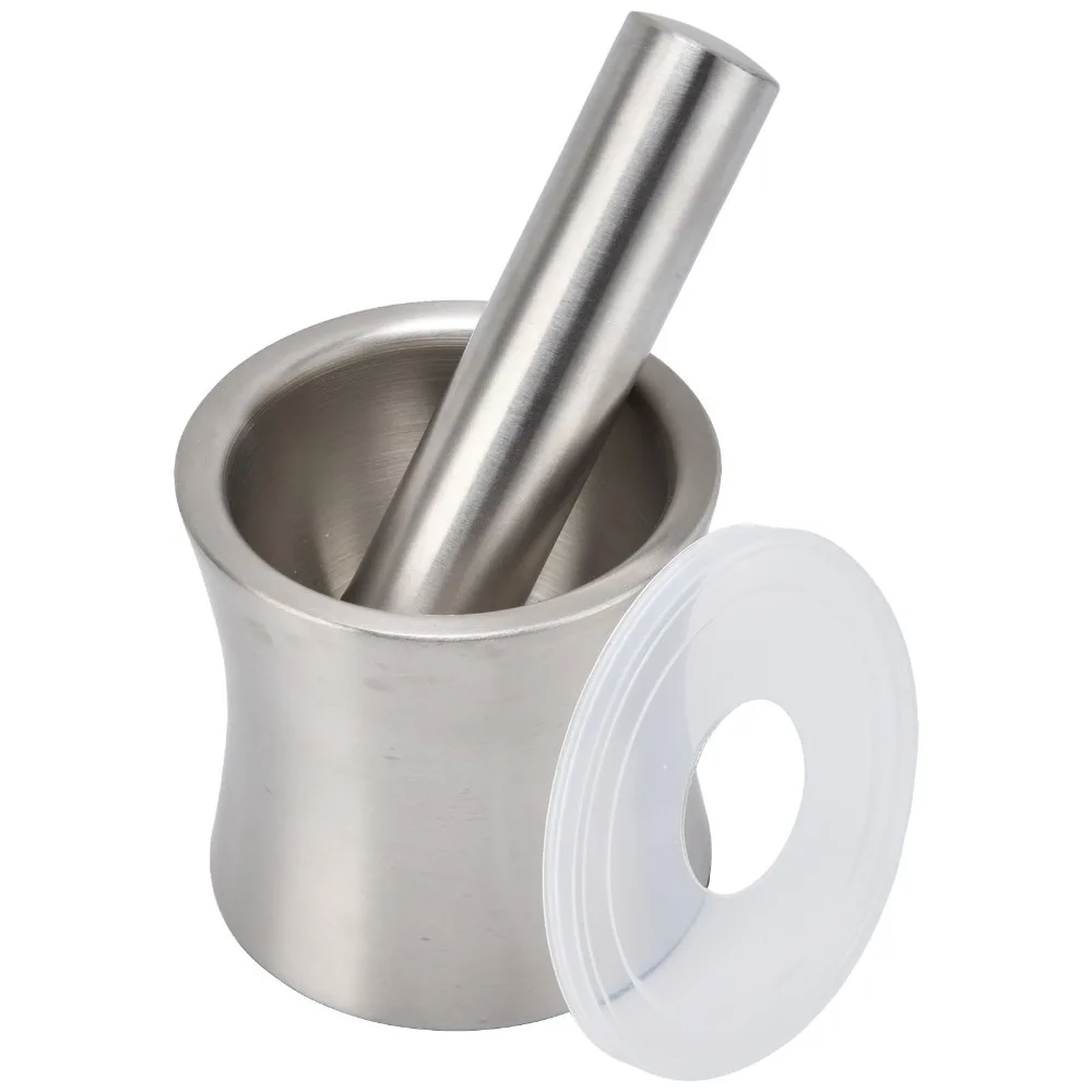 Stainless Steel Garlic Mortar Pestle Set Non Slip Base Easy Clean Design Grinder Bowl Wear Resistant Surface Silver