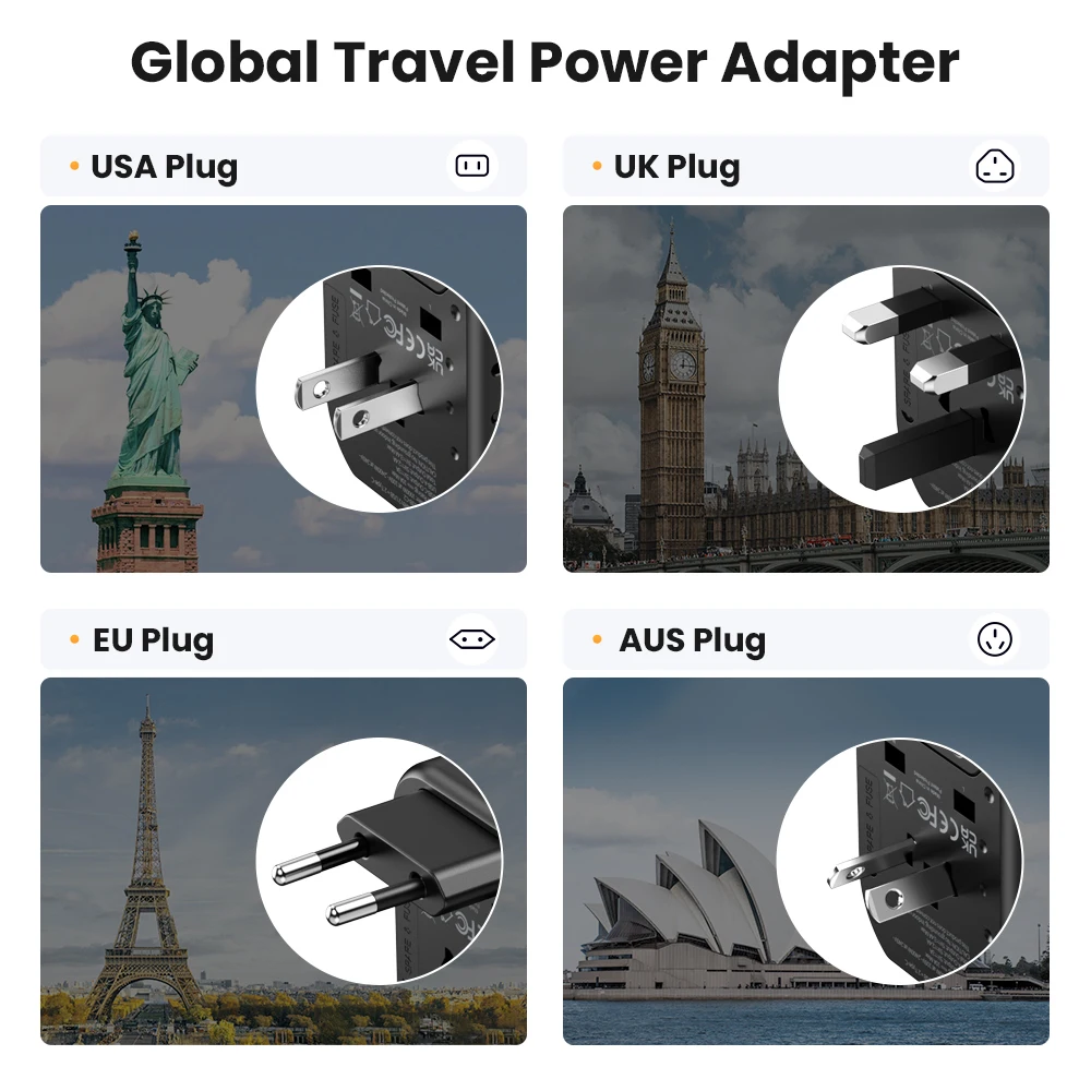 Universal Travel Adapter USB Charger 2 USB and 2 Type C Port Wall Charge for US EU UK AUS International Travel Adapter