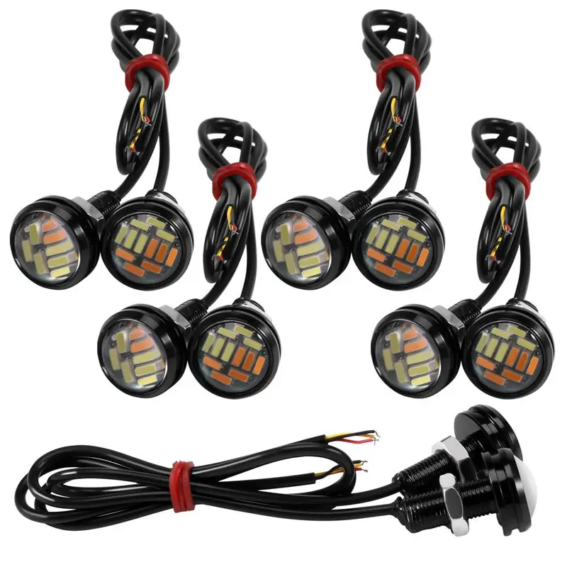 ABIB -10 Pcs 12V 23Mm Dual Color Switchback 4014 Smd 12 Led Drl Eagle Eye Daytime Light Car Motor Turn Lights