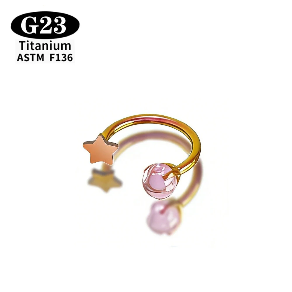 1/5 Stück ASTM F136 Titan Piercing Hufeisenring mit Innengewinde, Nasenring, Ohrring, eloxierter Stern, U-Form, Septum, Helix, Lippen-Schmuck – Detail 4