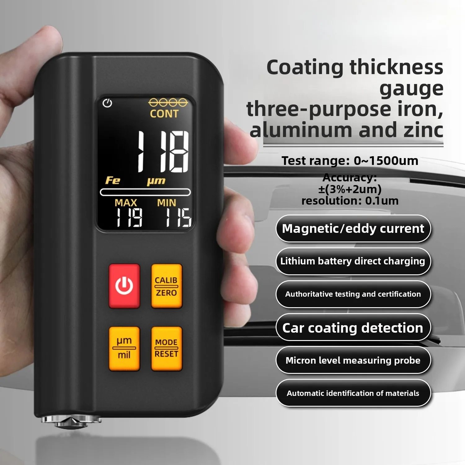 

Automotive Paint Film Detector High Precision Rechargeable Multifunctional Thickness Gauge Coating