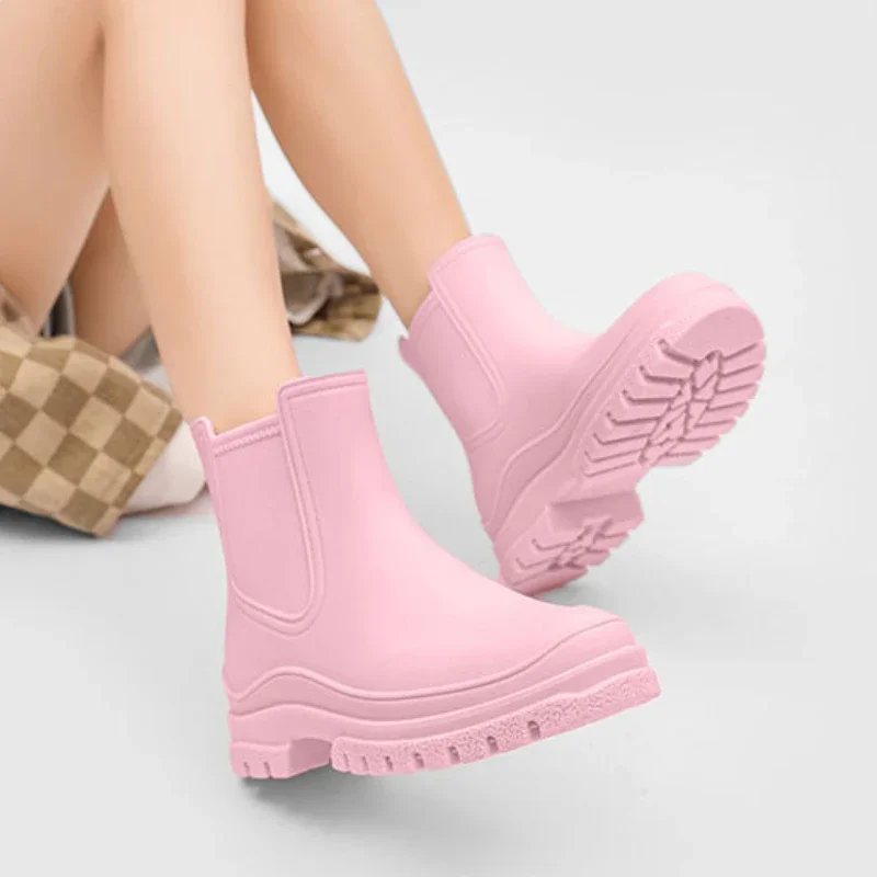 Rubber Boot for Women\'s Rain Shoes Waterproof Work Garden Galoshes Fishing Rainboots Skateboard Ankle Kitchen Shoes Footwear