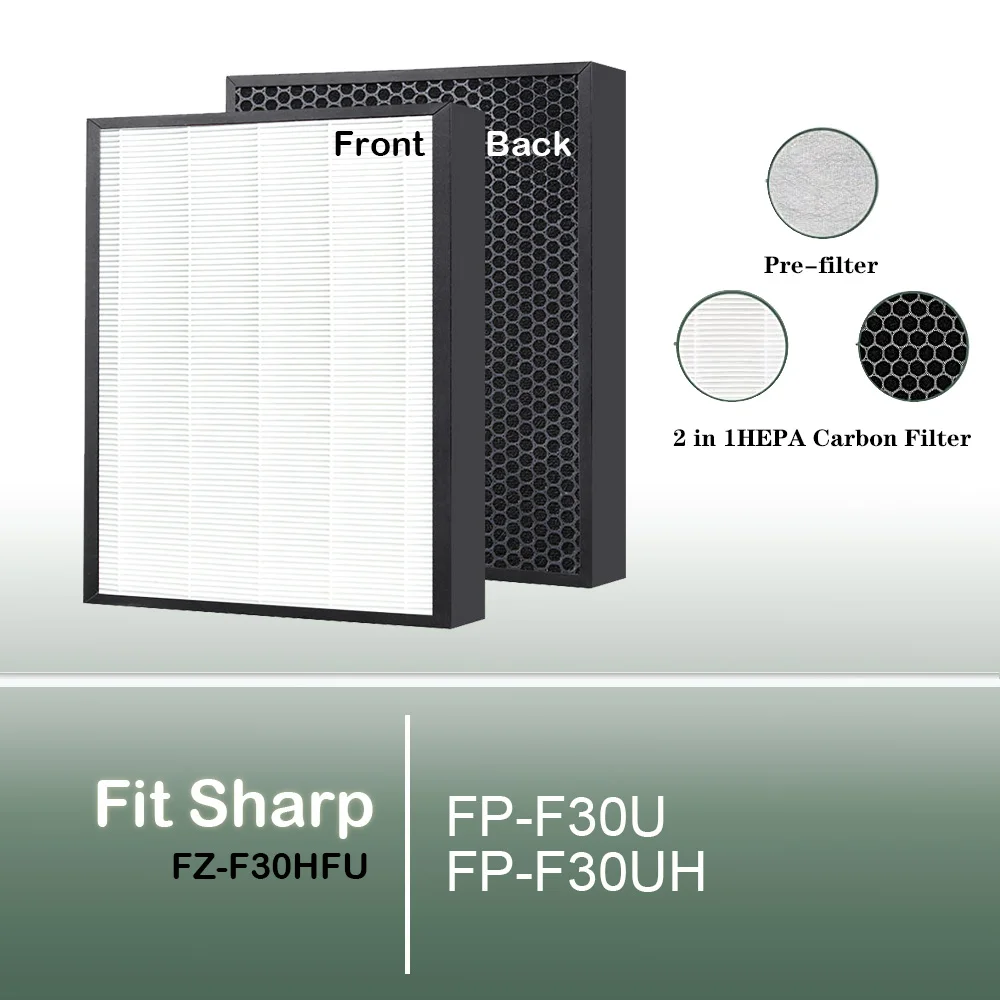 FZ-F30HFU Replacement 2 in 1 True HEPA Activated Carbon Filter for Model FP-F30U FP-F30UH Sharp Air Purifier FZF30HFU FPF30UH