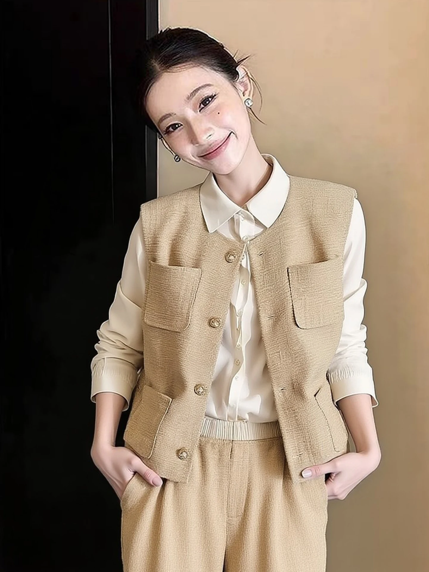 Versatile Comfortable Little Fragrance Style Sleeveless Vest Spring Outerwear Elegant Fashionable Lightweight Luxury Cardigan