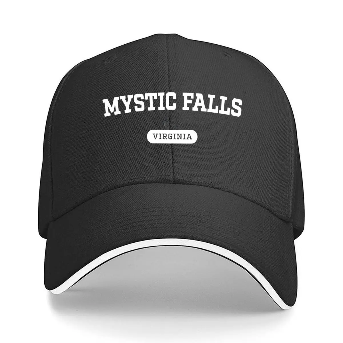 

Mystic Falls — жирный, текст, острый, минималистский, ретро — тематическая бейсболка-сэндвич