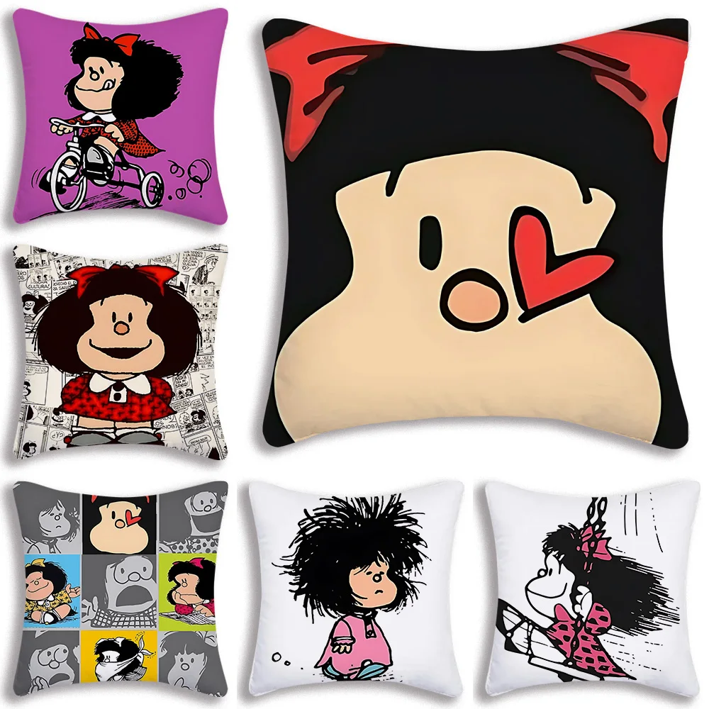 Cartoon Mafaldas Pillow Covers Cartoon Sofa Decorative Home Double-sided Printing Short Plush Cute Cushion Cover