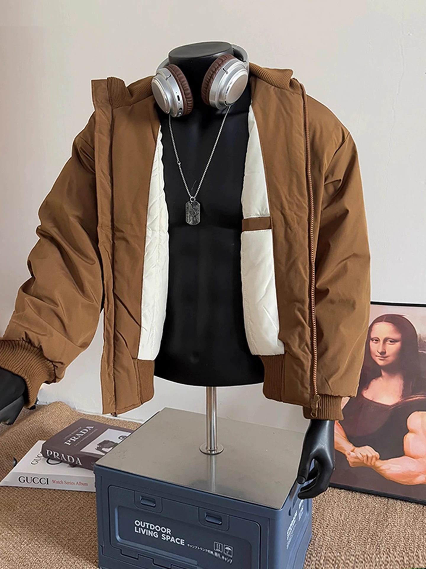 

Lightweight Cotton Jaet Men's ort Brown Workwear Coat Warmth Not Puffy Youth Faion Winter Outerwear Zipper Closure