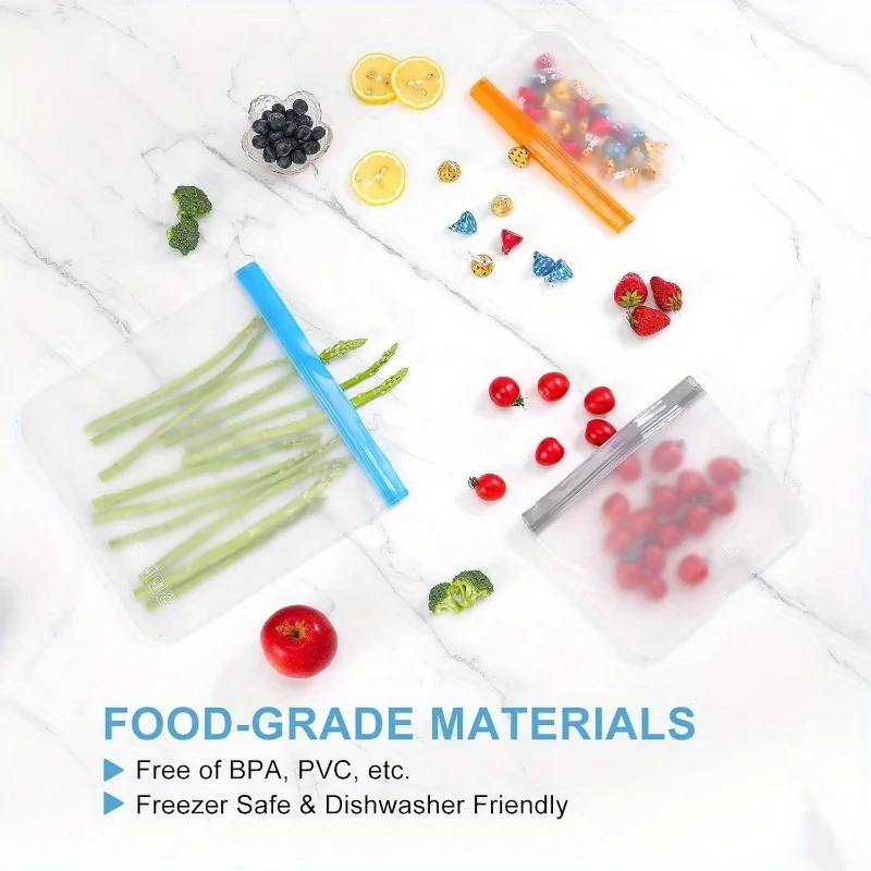 10 عبوات من أكياس الفريزر جالون قابلة لإعادة الاستخدام - آمنة للاستخدام في غسالة الأطباق، خالية من مادة BPA ومضادة للتسرب لتخزين الطعام للحوم والخضروات والحبوب (رمادي)