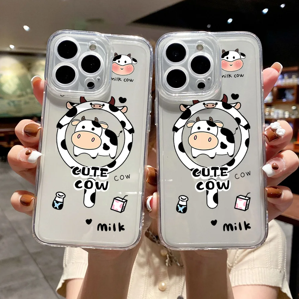 Cute Mike Dairy Cow Phone Case for iPhone 12 11 13 14 15 16 Max Pro Plus Magsafe Magnetic Wireless Cover