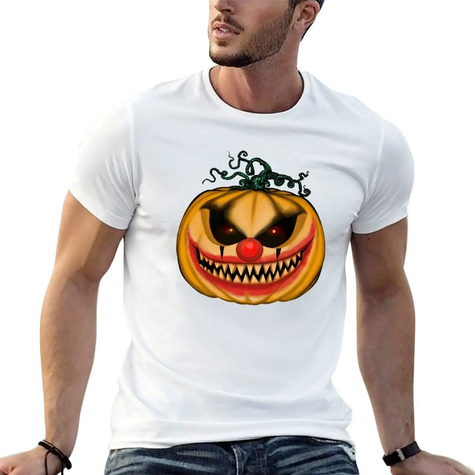 Evil Clown Pumpkin T-shirt vintage clothes oversized mens funny t shirts