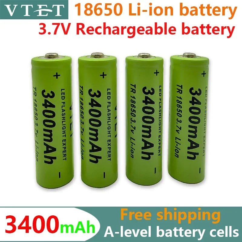 2024 New 3.7V 18650 3400mAh Rechargeable Battery High Capacity Li-ion Rechargeable Battery for Flashlight Torch Headlamp Battery