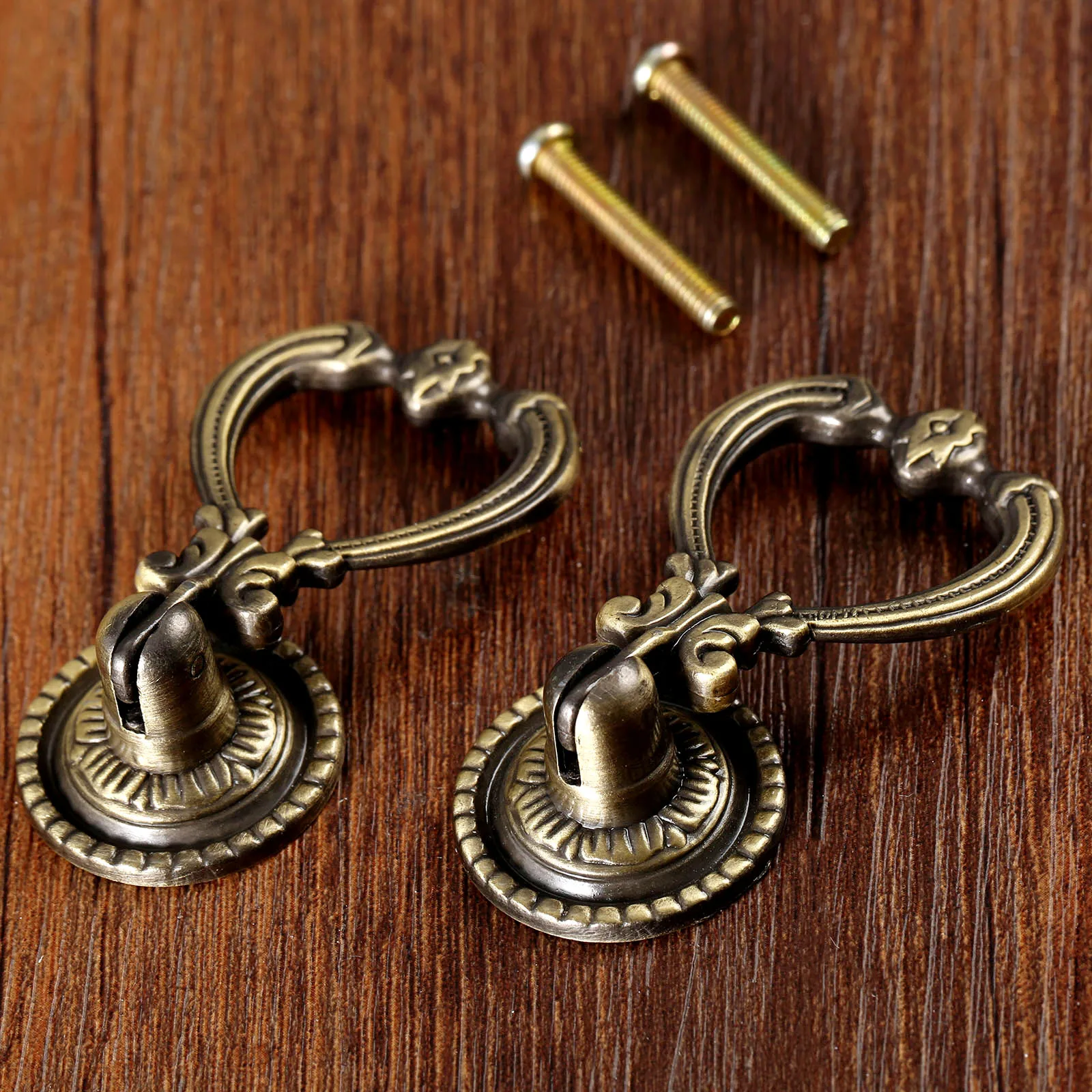 DRELD 2Pcs Antique Brass Furniture Handles Vintage Cabinet Knobs and Handles Door Closet Cabinet Drawer Pull Handle for Kitchen