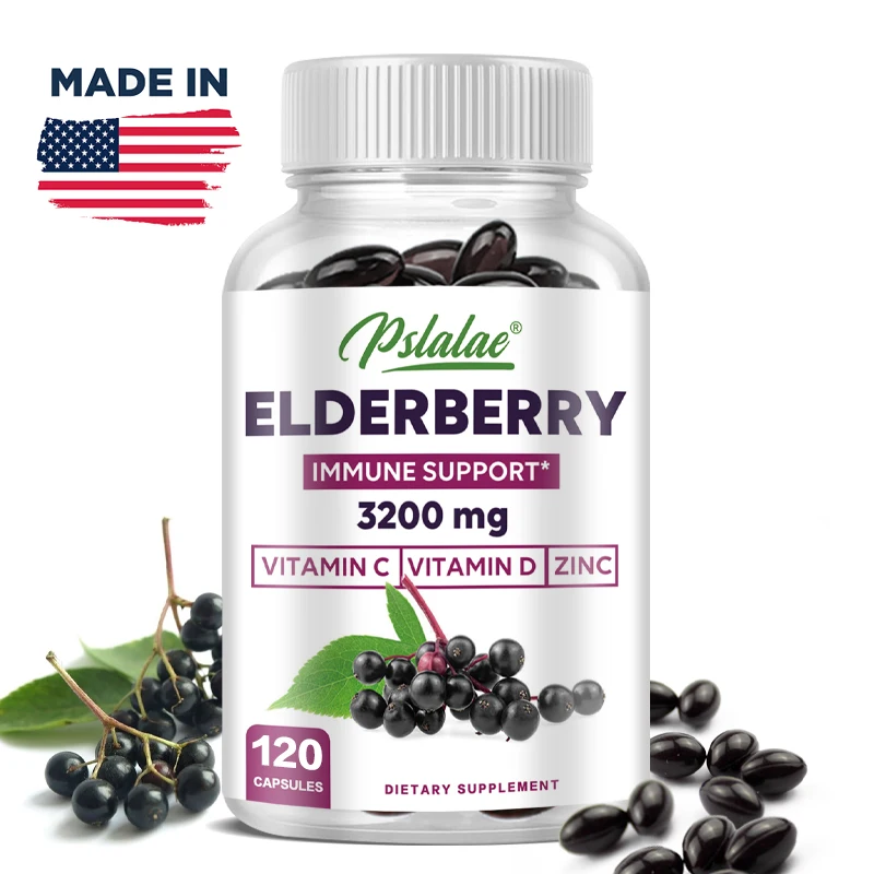 

Elderberry Capsules - Natural Immune Supplement, with Vitamin C, D, Zinc - Helps with Heart & Skin Health, Antioxidant